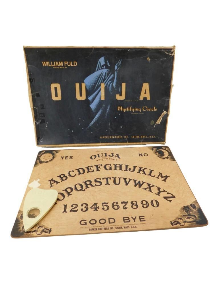 Vintage William Fuld Talking Board Ouija Mystifying Oracle Board Game: Vintage William Fuld Talking Board Ouija Mystifying Oracle Board Game - Untested All pictures are considered part of the description and should be examined carefully by bidders. Live Auctioneers is