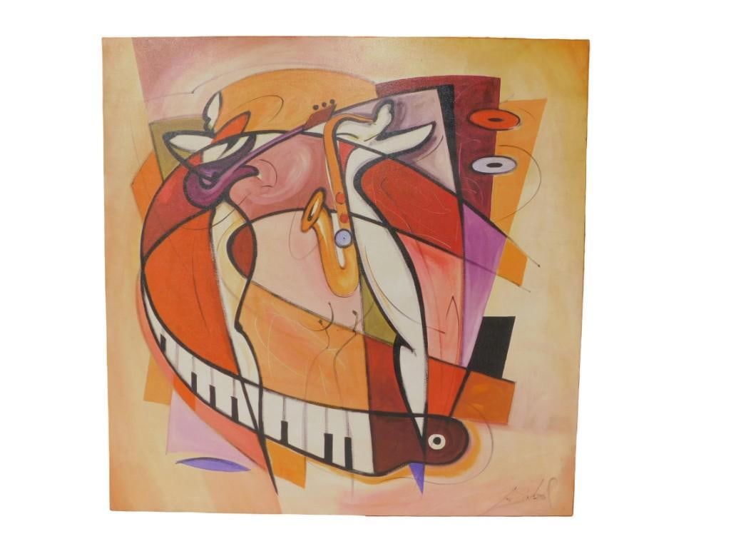 Framed Print "Wailing on the Sax" by Alfred Gockel - Measures roughly 26x27" (1 of 4)