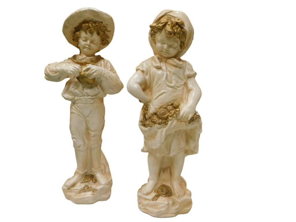 Chalkware Statues of a boy and girl: Chalkware Statues of a boy and girl All pictures are considered part of the description and should be examined carefully by bidders. Live Auctioneers is now offering Live Shipping through them. 