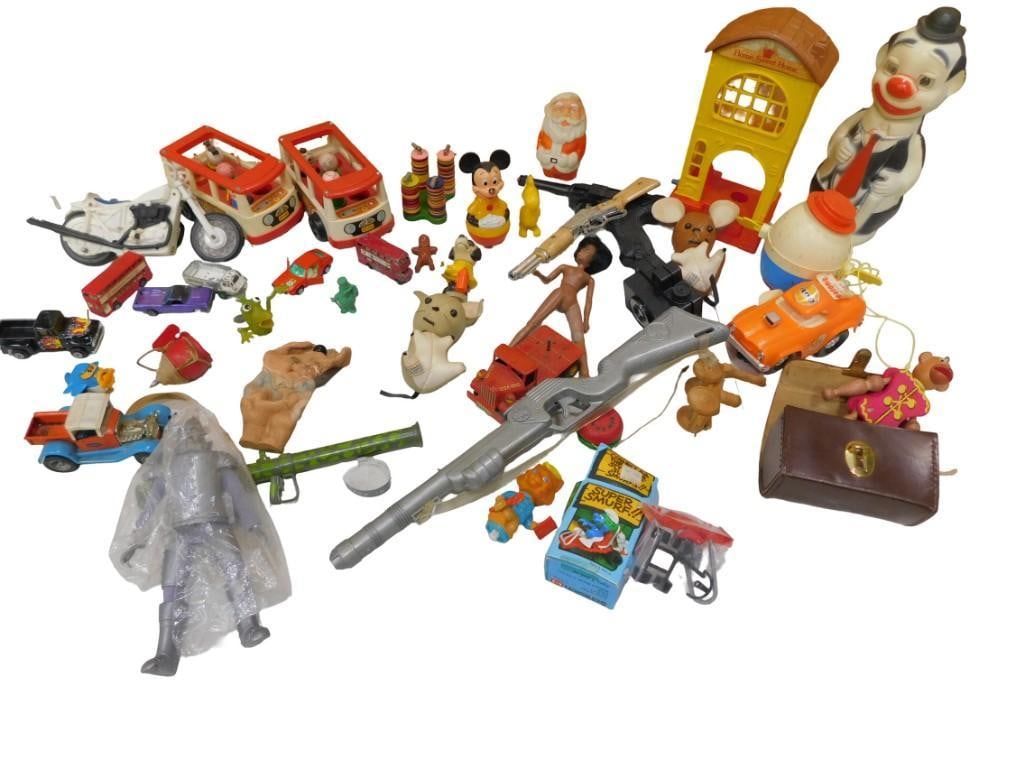 Toy Lot including Vintage, Smurf, Walt Disney Mickey Mouse, Clown, Fisher Price Little People, Cars (1 of 7)