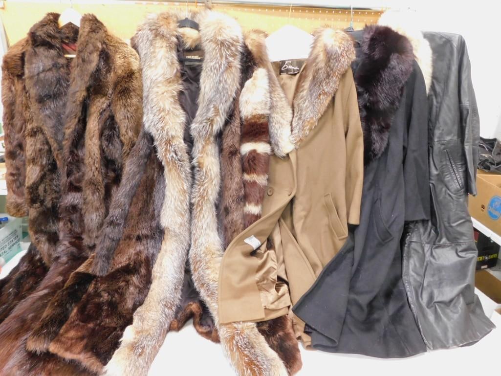 Lot of Fancy Women's Winter Coats including Leather and Fur: Lot of Fancy Women's Winter Coats including Leather and Fur All pictures are considered part of the description and should be examined carefully by bidders. Live Auctioneers is now offering Live S