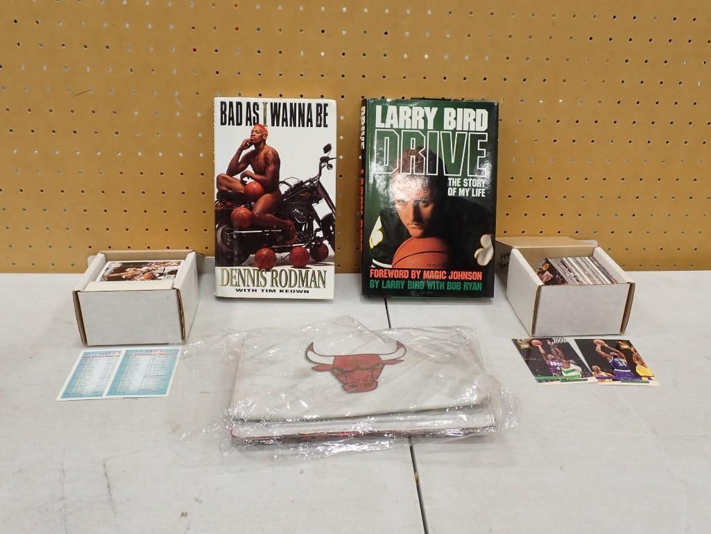 Sports Lot including Larry Bird and Dennis Rodman Books, 1990's Basketball Cards, Bulls Bag: Sports Lot including Larry Bird and Dennis Rodman Books, 1990's Basketball Cards, Bulls Insulated Bag All pictures are considered part of the description and should be examined carefully by