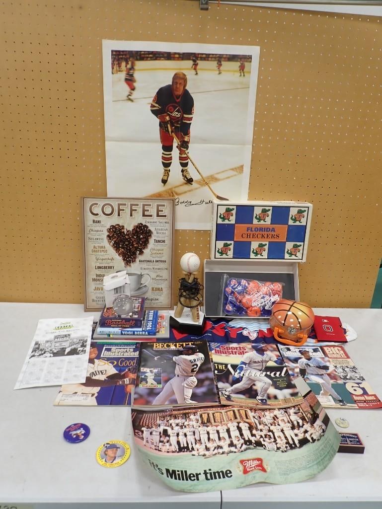 Sports Lot including Bobby Hull Autograph No COA, Sports Illustrated, Beckett, Florida Gators Checke: Sports Lot including Bobby Hull Autograph No COA, Sports Illustrated, Beckett, Florida Gators Checkers, Ephemera, etc. All pictures are considered part of the description and should be examined