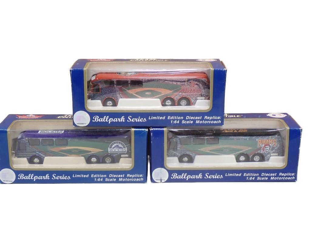 3 Ballpark Series Limited Edition Motorcoach Buses incl Astros, Rockies, Pirates White Rose Collecti: 3 Ballpark Series Limited Edition Motorcoach Buses incl Astros, Rockies, Pirates White Rose Collectibles in Original Boxes All pictures are considered part of the description and should be