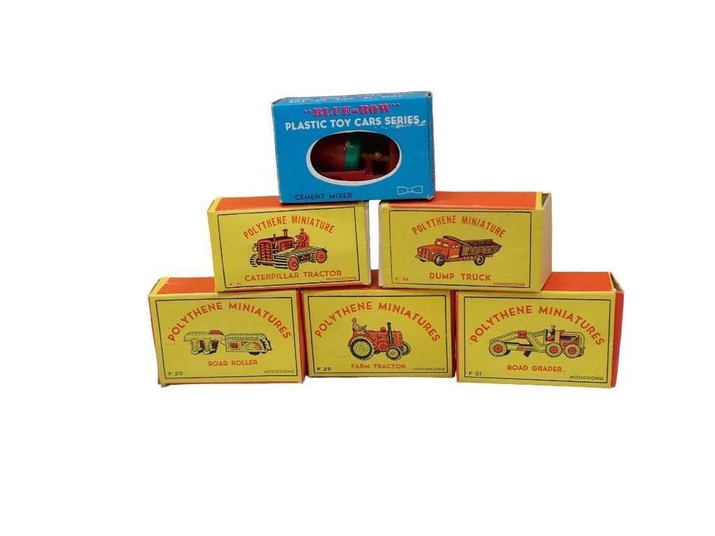 6 Vintage Toy Vehicles incl Polythene Miniatures Caterpillar Tractor, Dump Truck, Road Roller, Farm (1 of 4)