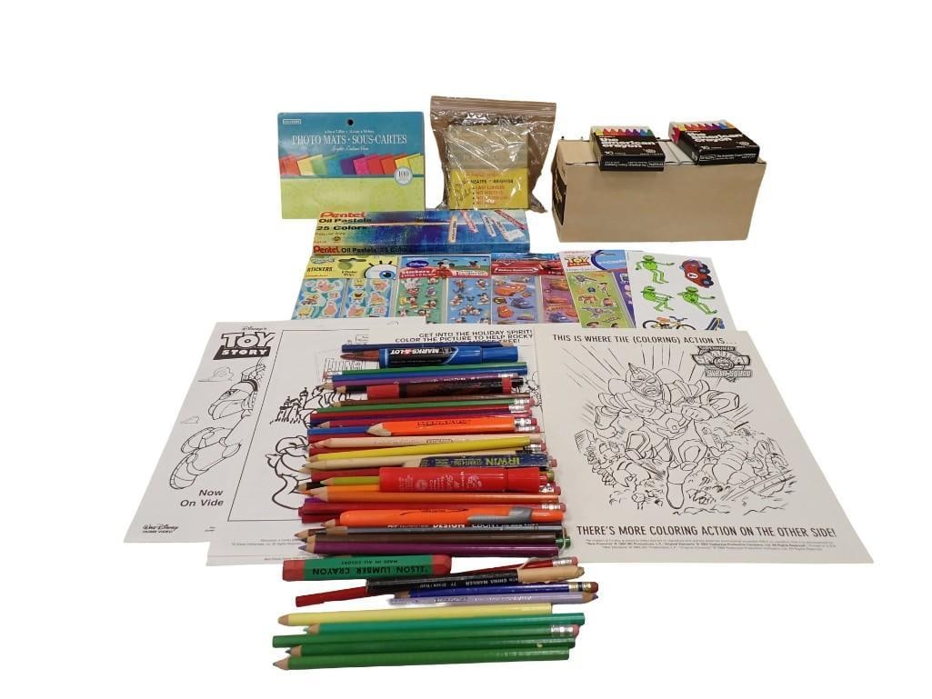 Art and Crafts Lot incl Oil Pastels, Colored Pencils, Stickers, American Crayons,: Art and Crafts Lot incl Oil Pastels, Colored Pencils, Stickers, American Crayons, Coloring Sheets, Photo Mats, Pencils, Etc All pictures are considered part of the description and should be