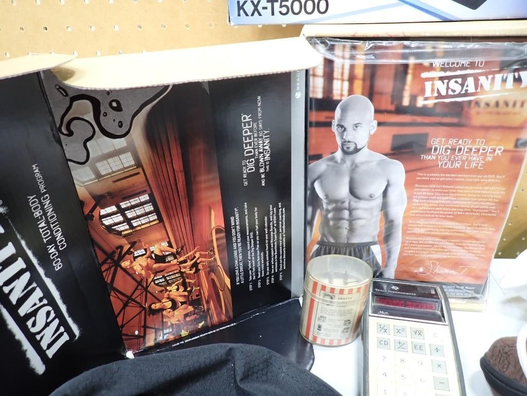 Misc. Lot including Telephone Answering Machine, Lamp, Vintage TI Calculator, Beachbody Insanity 60- - 2