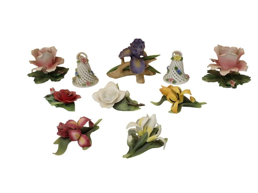 Lot of Porcelain Flowers incl Capodimonte and More: Lot of Porcelain Flowers incl Capodimonte and More Condition: some are chipped All pictures are considered part of the description and should be examined carefully by bidders. Live