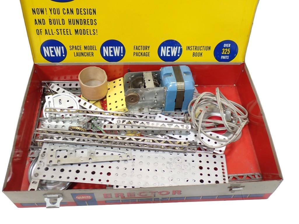 Gilbert Erector Set The Rocket Launcher Set in Metal Box: Gilbert Erector Set The Rocket Launcher Set in Metal Box Condition: unchecked for completeness. Includes only what is shown in the pictures. All pictures are considered part of
