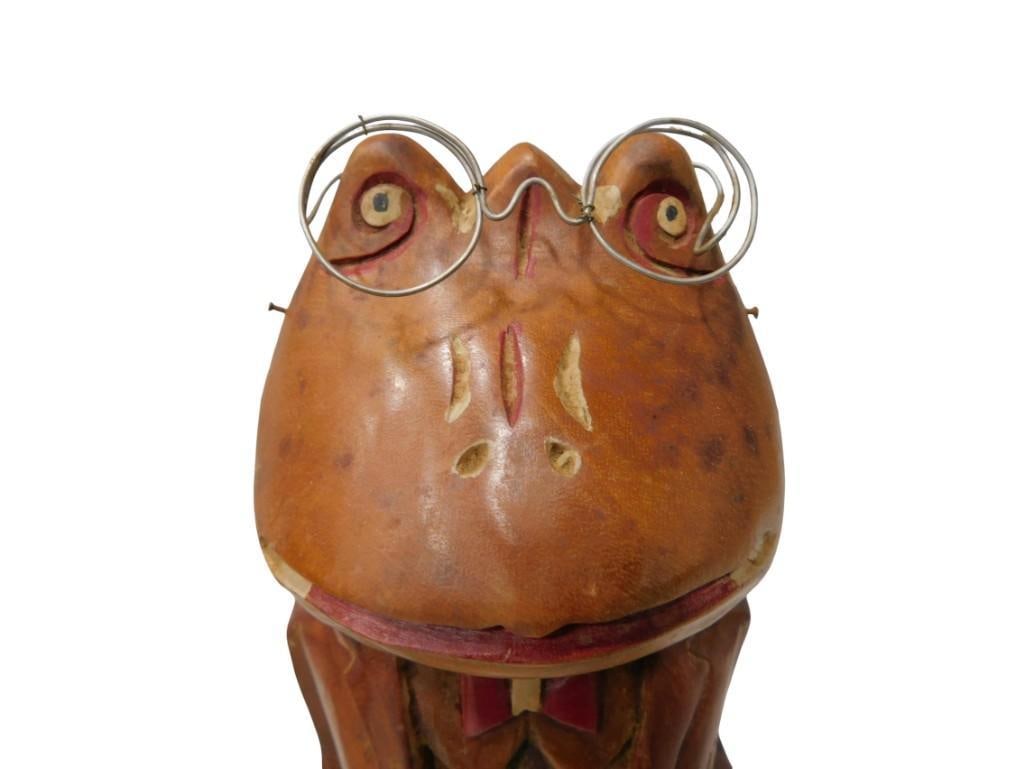 Vintage Quirky Figurines / Statues including Carved Wood Frog with glasses and chalkware man - 3
