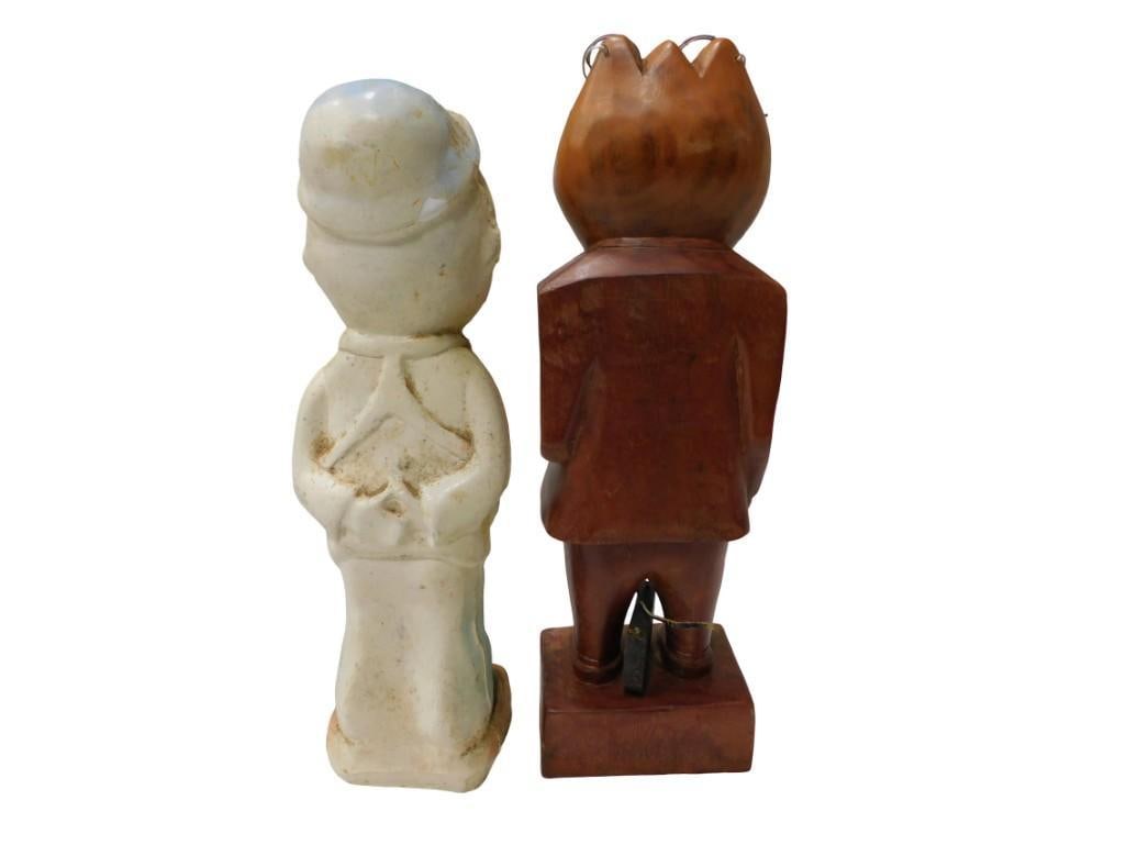 Vintage Quirky Figurines / Statues including Carved Wood Frog with glasses and chalkware man - 5