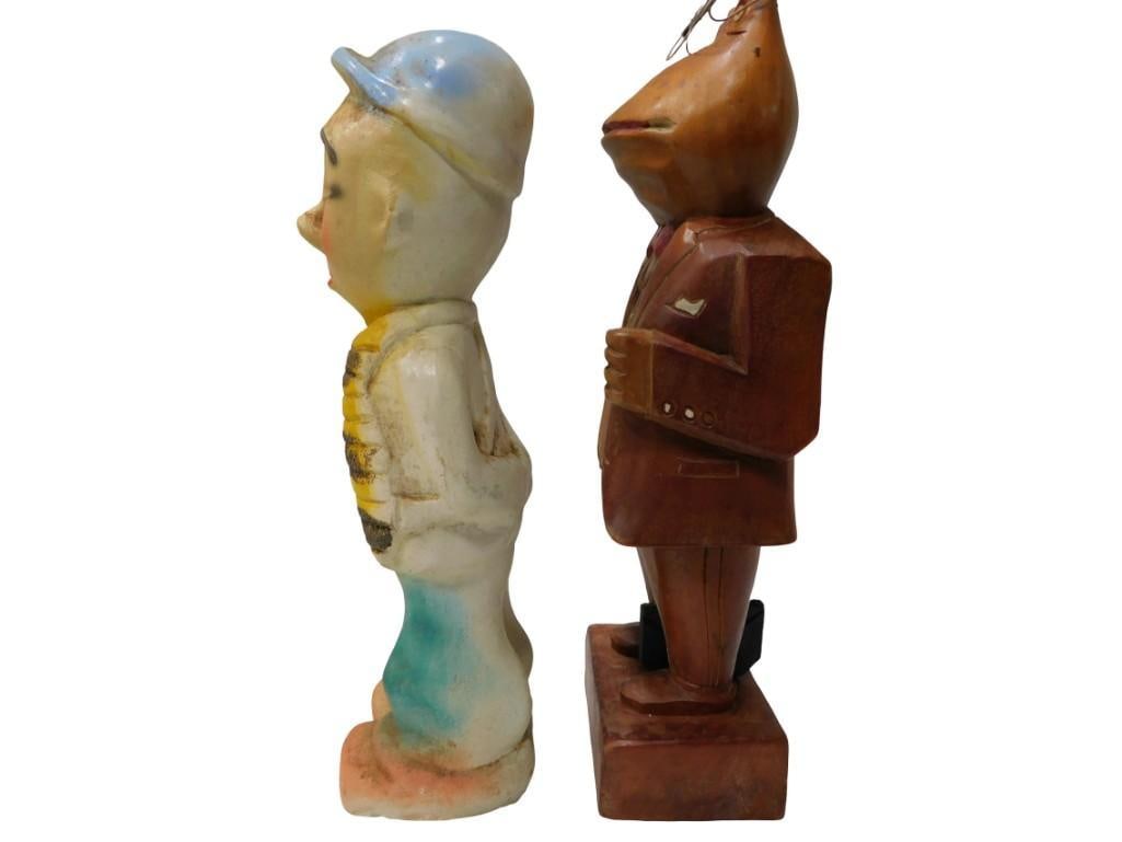 Vintage Quirky Figurines / Statues including Carved Wood Frog with glasses and chalkware man - 6