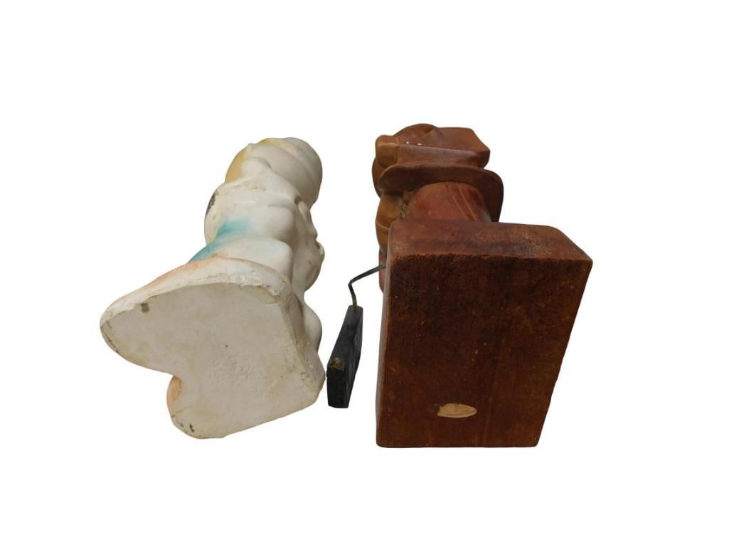 Vintage Quirky Figurines / Statues including Carved Wood Frog with glasses and chalkware man - 7