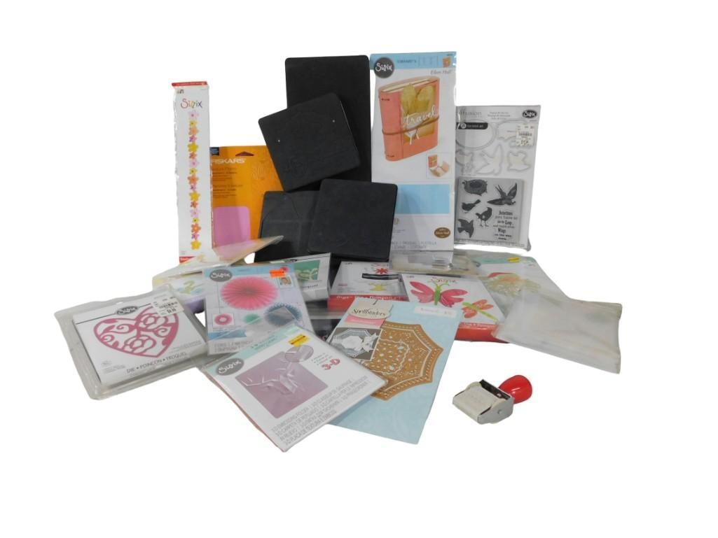 Lot of Crafting and Scrapbooking Supplies including Sizzix, Fiskars, Spellbinders, etc.: Lot of Crafting and Scrapbooking Supplies including Sizzix, Fiskars, Spellbinders, etc. All pictures are considered part of the description and should be examined carefully by bidders. Live