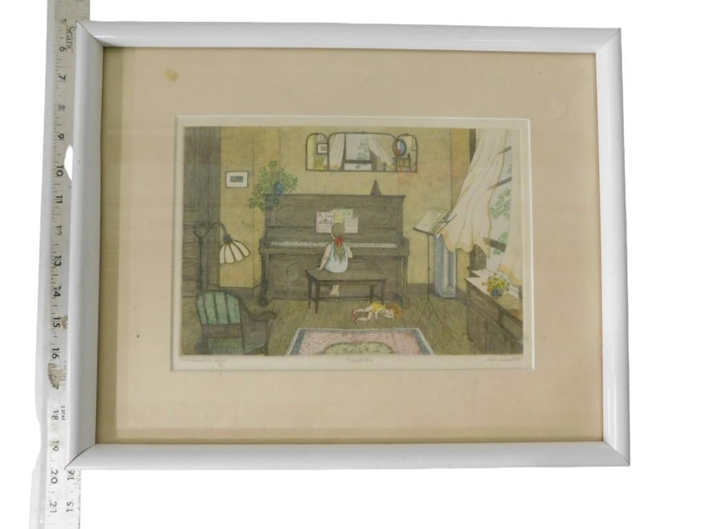 Framed Hand Colored Number Pencil Signed Print - Girl Playing Piano "Practice" Sam Hunt 25/100: Framed Hand Colored Number Pencil Signed Print - Girl Playing Piano "Practice" Sam Hunt 25/100 Measures roughly 14x18" 