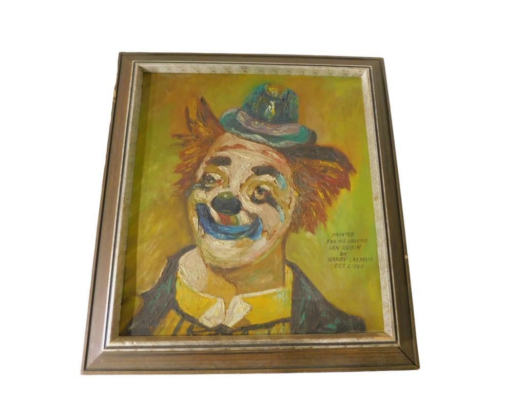 Vintage Framed Harry Lazarus Clown Painting - Measures roughly 22x24" (1 of 5)
