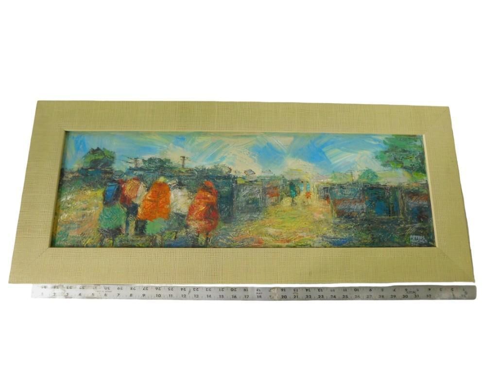 Petros Mwenga 2011 Framed Abstract Painting - Measures roughly 16x36": Petros Mwenga 2011 Framed Abstract Painting - Measures roughly 16x36" All pictures are considered part of the description and should be examined carefully by bidders. Live Auctioneers is now offer