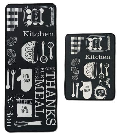 Kitchen Rugs Mats Set of 2 Non-Slip Washable New in Package: Kitchen Rugs Mats Set of 2 Non-Slip Washable, Indoor Area Rugs Each measures roughly 15.7×23.6 inch +15.7×47.2 inch. Should look similar to the first picture. New in Package.