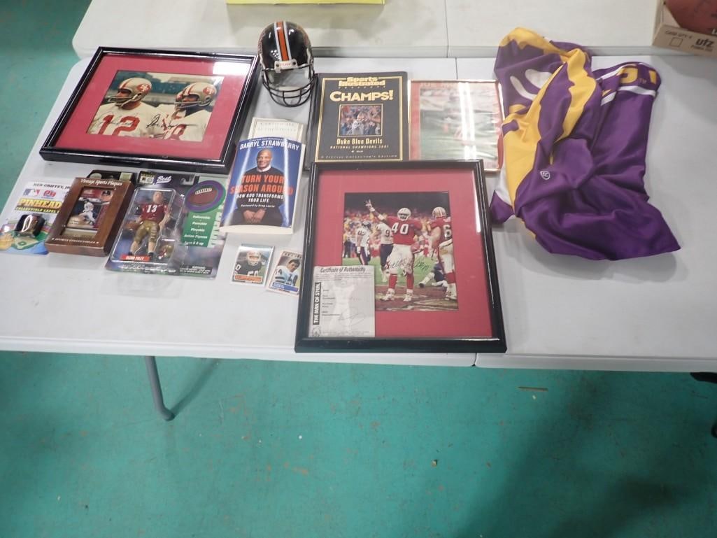 Sports Lot including Autographs, LSU Banner, Mini Wildcats Helmet, Pictures, Books, Darryl Strawberr: Sports Lot including Autographs, LSU Banner, Mini Wildcats Helmet, Pictures, Books, Darryl Strawberry Autographed book with COA, William Floyd Autographed picture with COA, John Brodie and Gene