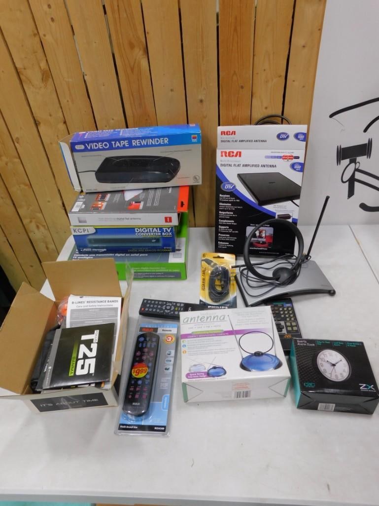 Misc incl Digital TV Converter Box, Video Tape Rewinder, RCA Digital Flat Amplified Antenna, (1 of 5)