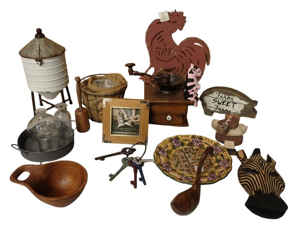 Home Decor Lot including Zebra Wall Hanging, Metal Keys, Metal Silo Canister, Coffee Grinder (1 of 7)