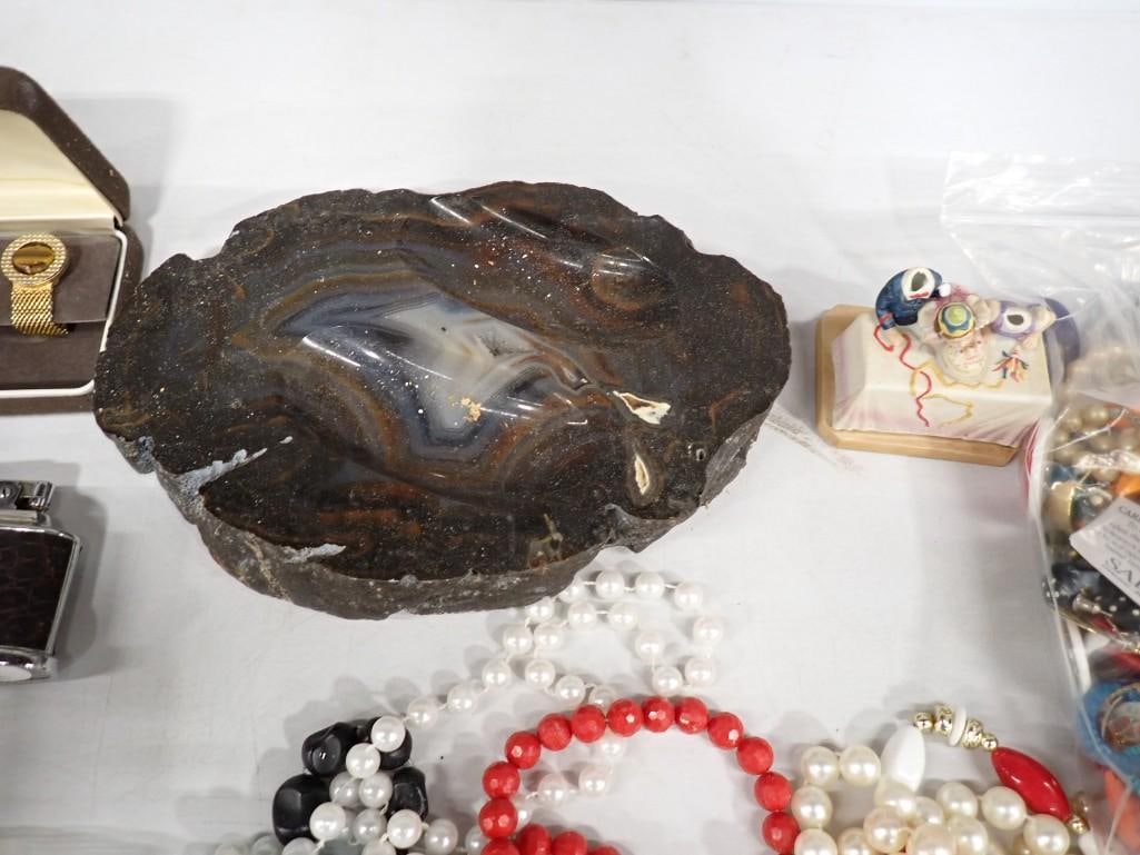 Lot of assorted Costume Jewelry, Silver Plate, Lighter, Smalls, Compacts, Chinese Coins, etc. - 12