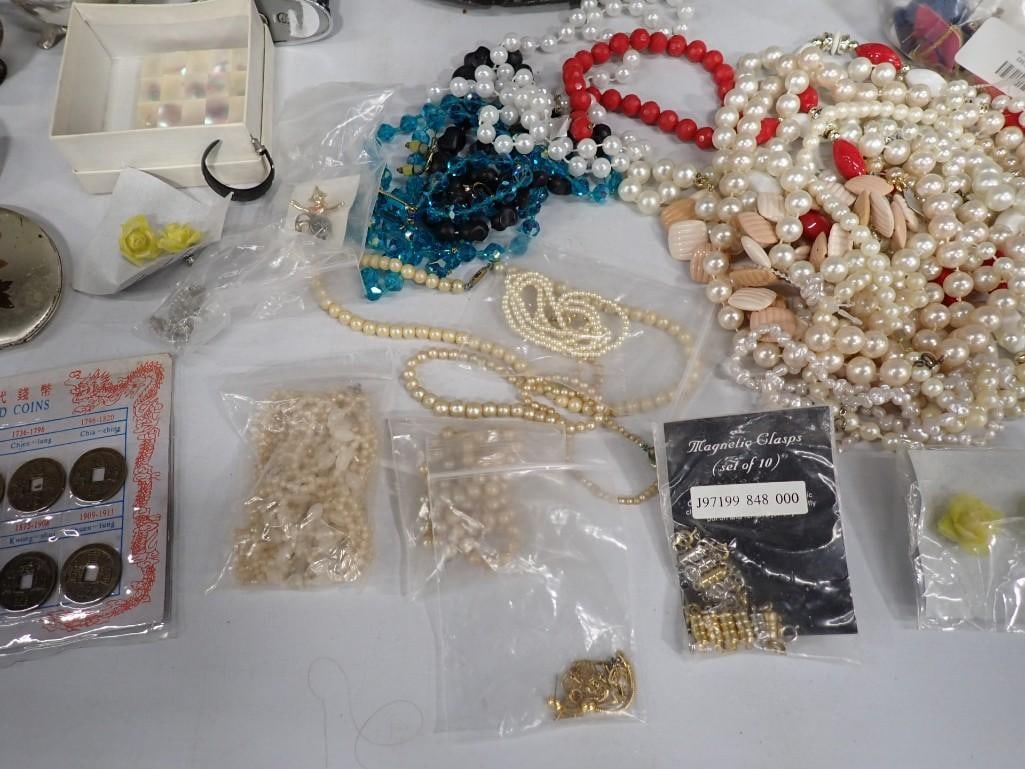 Lot of assorted Costume Jewelry, Silver Plate, Lighter, Smalls, Compacts, Chinese Coins, etc. - 18