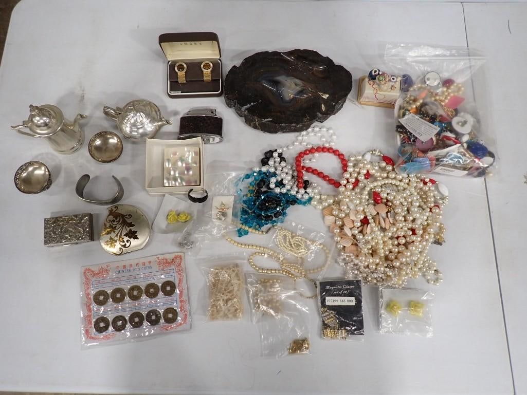 Lot of assorted Costume Jewelry, Silver Plate, Lighter, Smalls, Compacts, Chinese Coins, etc. (1 of 20)