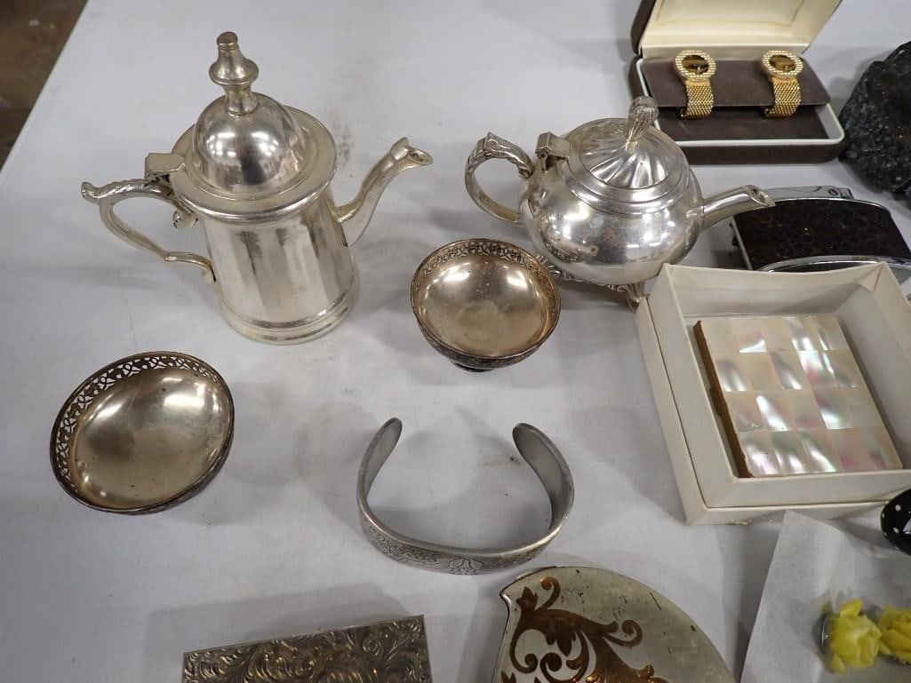 Lot of assorted Costume Jewelry, Silver Plate, Lighter, Smalls, Compacts, Chinese Coins, etc. - 2