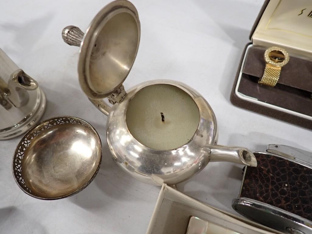 Lot of assorted Costume Jewelry, Silver Plate, Lighter, Smalls, Compacts, Chinese Coins, etc. - 4