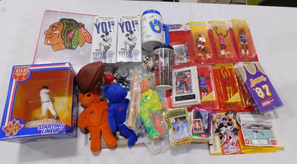 Sports Lot including Starting Lineup Action Figures, Chicago Black Hawks, Beanies, Milwaukee Brewers (1 of 5)