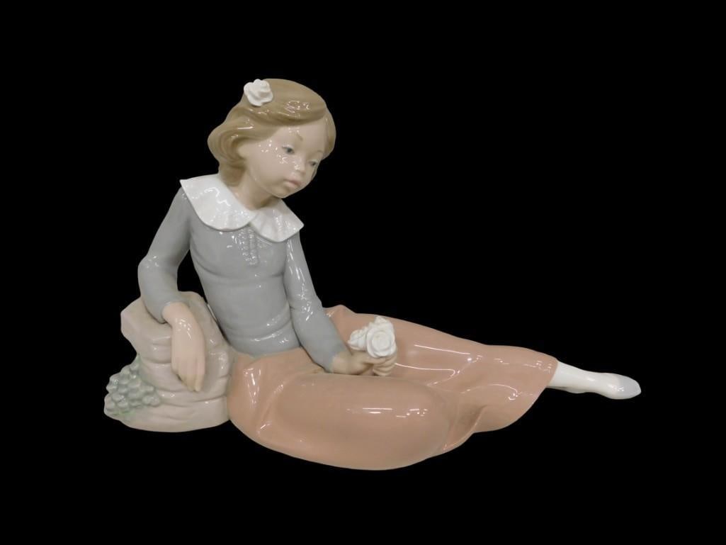 Nao by Lladro Pondering Girl 302 From the Kids with Fruit or Flowers Series (1 of 9)