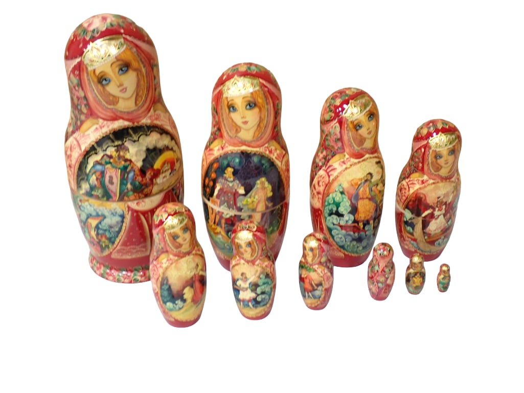 Set of 10 Russian Nesting Dolls Hand Painted and Signed (1 of 10)