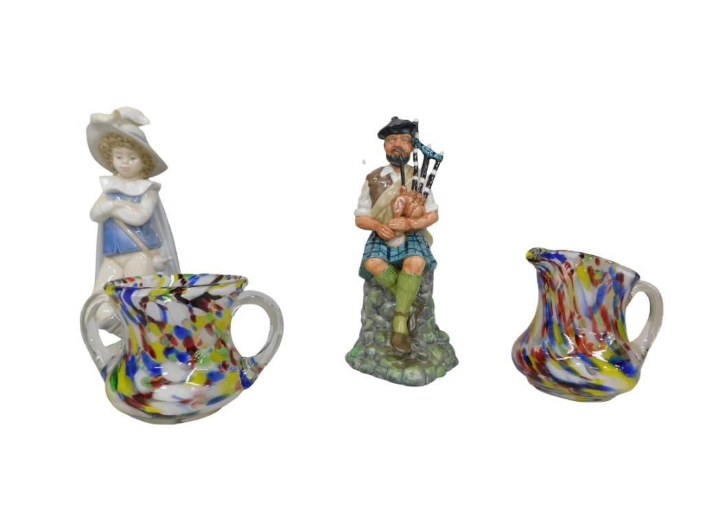 Collectibles incl Royal Doulton The Piper Figurine, Art Glass Creamer and Sugar Bowl, Nao by Lladro (1 of 13)