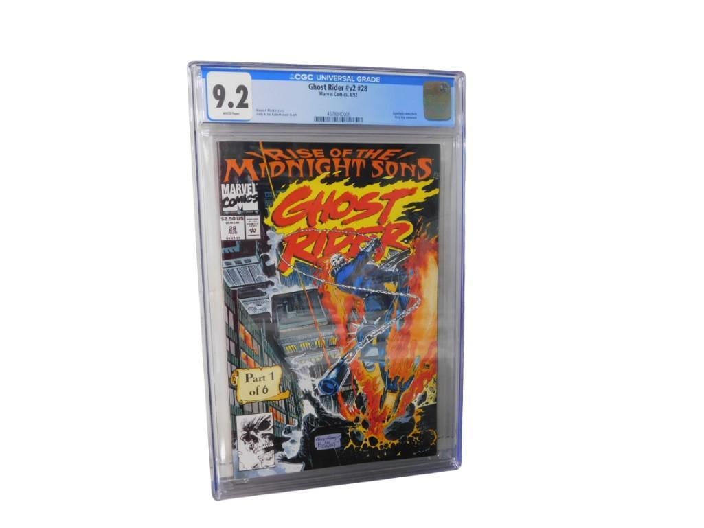 Ghost Rider #v2 #28 CGC Graded 9.2 White Pages Comic Book Marvel Comics, 8/92: Ghost Rider #v2 #28 CGC Graded 9.2 White Pages Comic Book Part 1 of 6, Marvel Comics, 8/92 Howard Mackie story, Andy & Joe Kubert cover & art, Gatefold centerfold, poly-bag removed All pictur