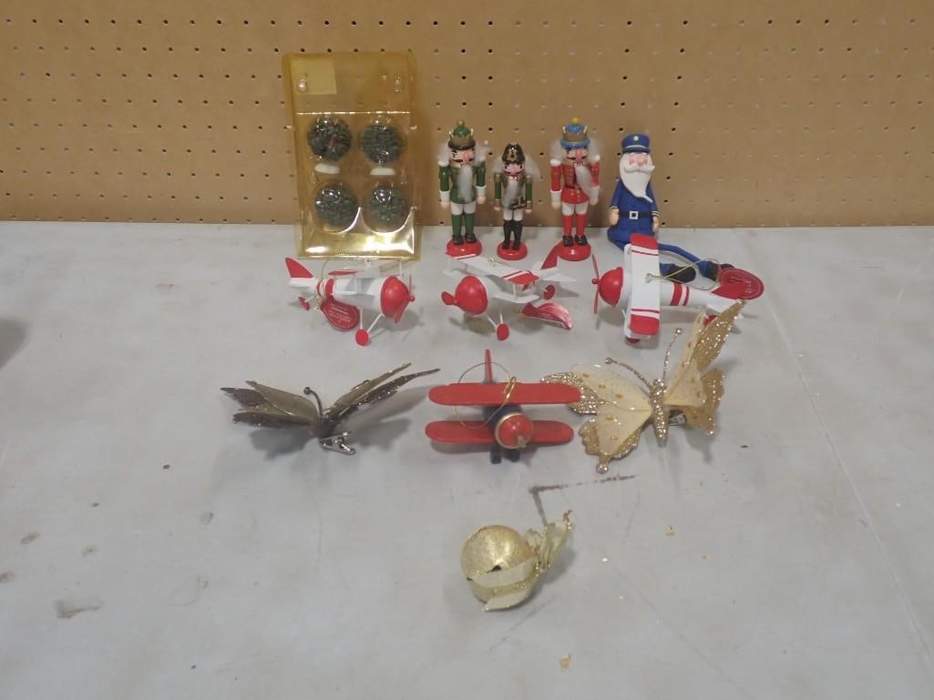 Christmas Ornament Lot including Nut Crackers, Airplanes, Butterflies, etc. (1 of 6)