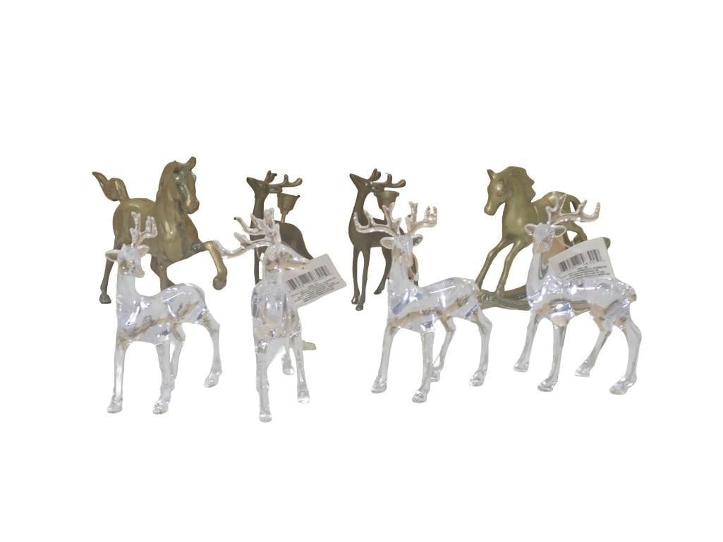 Christmas Ornament Lot including Brass Horses, Reindeer, plus some glass ones (antlers may be broken (1 of 8)