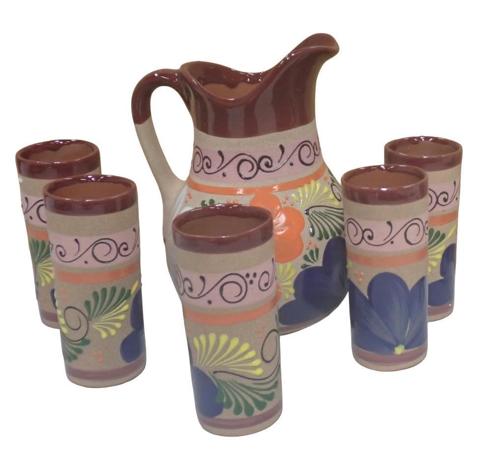 Decorative Mexican Terracotta Pottery Pitcher and Tumbler Glasses Set (1 of 7)