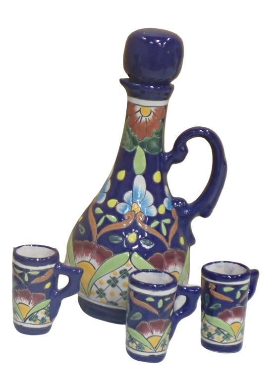 Decorative Signed Samimex Mexican Pottery Decanter and Glasses (1 of 5)