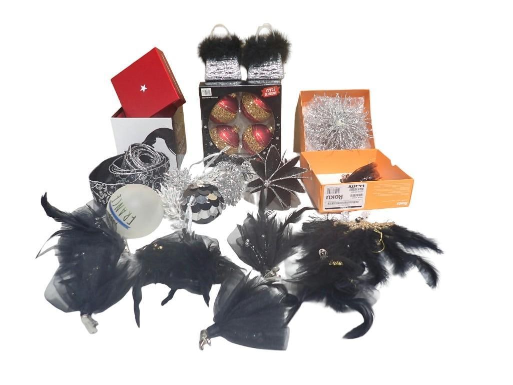 Christmas Ornament Lot including Black and White, feathers, etc. (1 of 7)