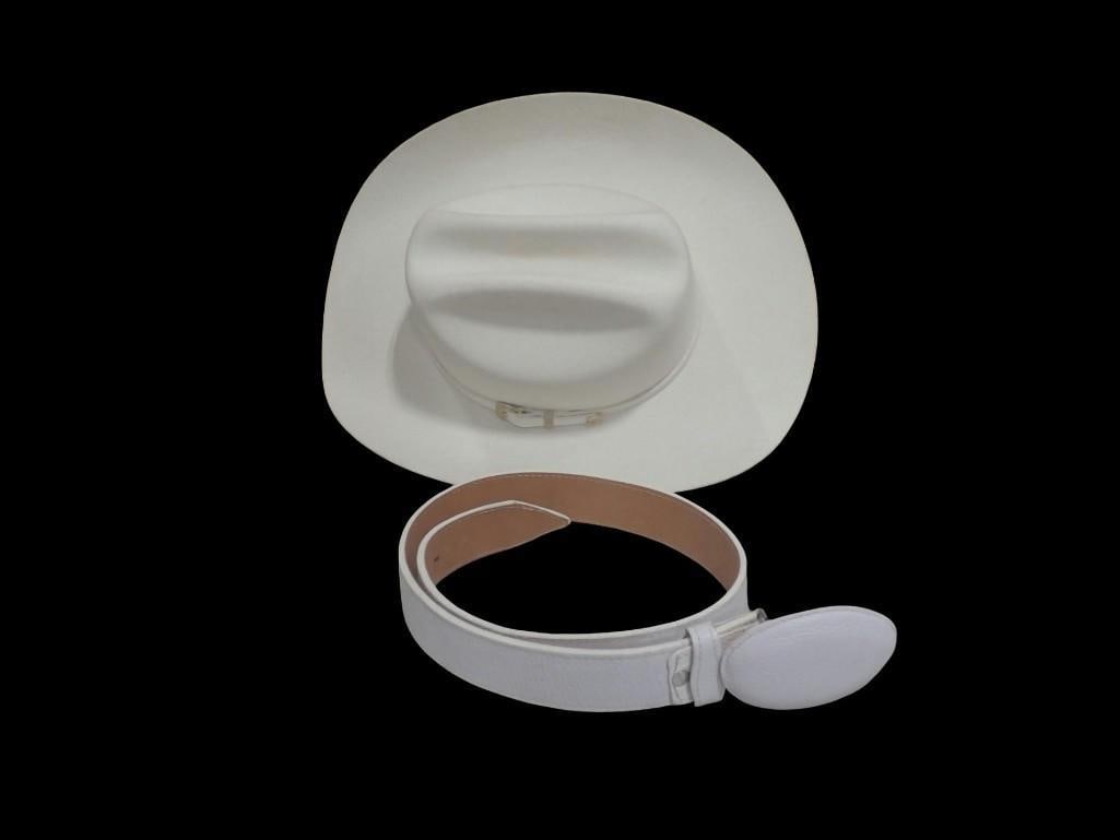 White Cowboy Hat - Cuatero Para El Vaquero Original with White Belt (1 of 5)