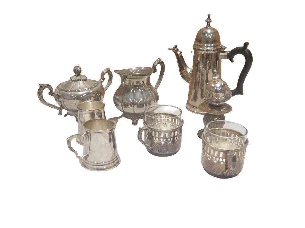 Lot of Assorted Silver Plate, etc. Including Creamer and Sugar, Cups, Pitcher, etc (1 of 7)