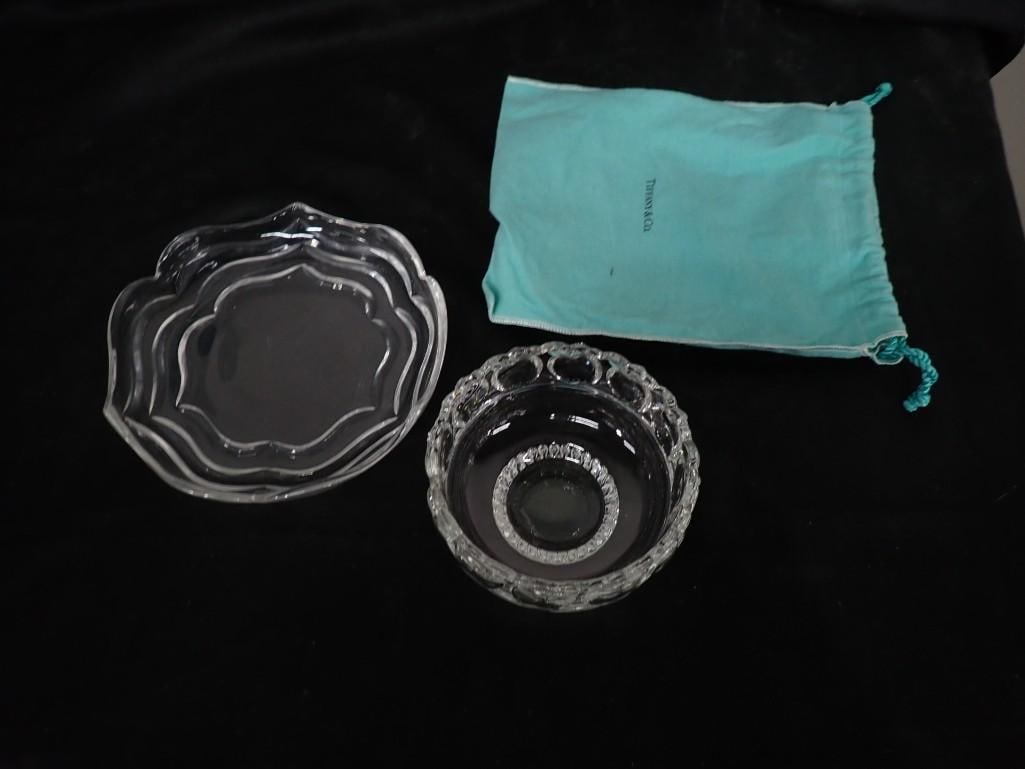 Two pieces Tiffany & Company clear glass; one round apple bowl and one salad / dessert plate (diamet (1 of 8)