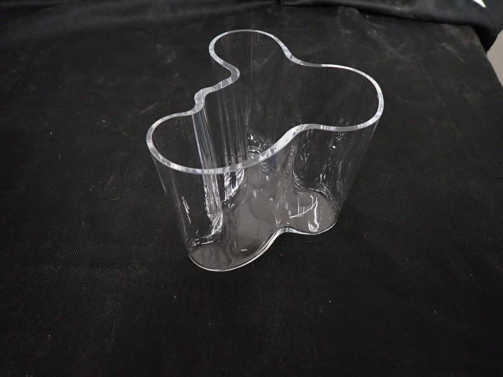 Alvar Aalto (Finnish, 1898-1976) for Littala, "Savoy" clear glass vase. Signed on the underside Heig: Alvar Aalto (Finnish, 1898-1976) for Littala, "Savoy" clear glass vase. Signed on the underside Height: 4.5" Width: 6" Depth: 5" All pictures are considered part of the descripti
