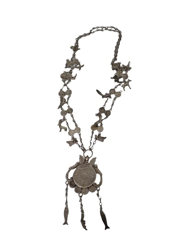 A Guatemalan Silver Coin Chachal necklace Wt: 3.20 ozt Length: 34" (1 of 6)