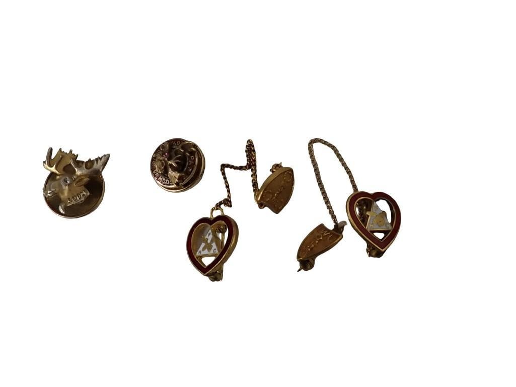 Fraternal Order of the Moose Jewelry; Two W.O.T.M. Women of the Moose FHC goldfilled and enamel pins (1 of 5)