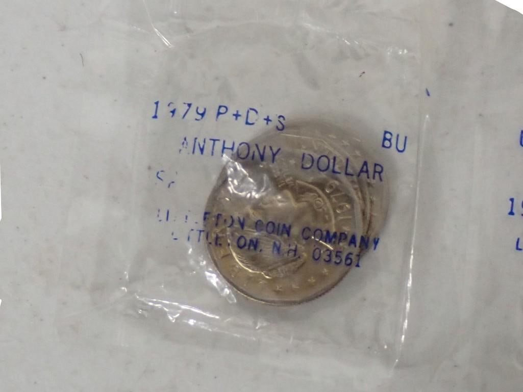 US Uncirculated Coin Currency; Three 1979 Susan B. Anthony dollars, one 1964 nickel and one 1936, 19 - 6