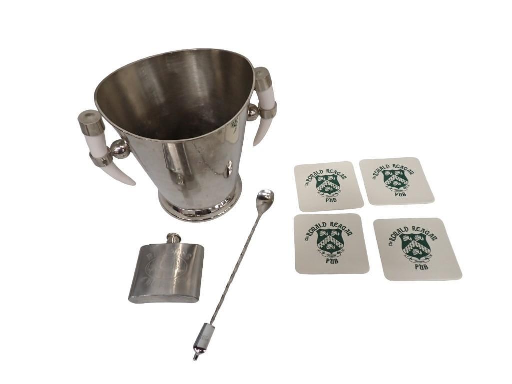 Group of Bar items; Bulleit Bourbon Metal Cocktail Stir, Faux Horn Handled Metal Ice Bucket / bottle (1 of 11)