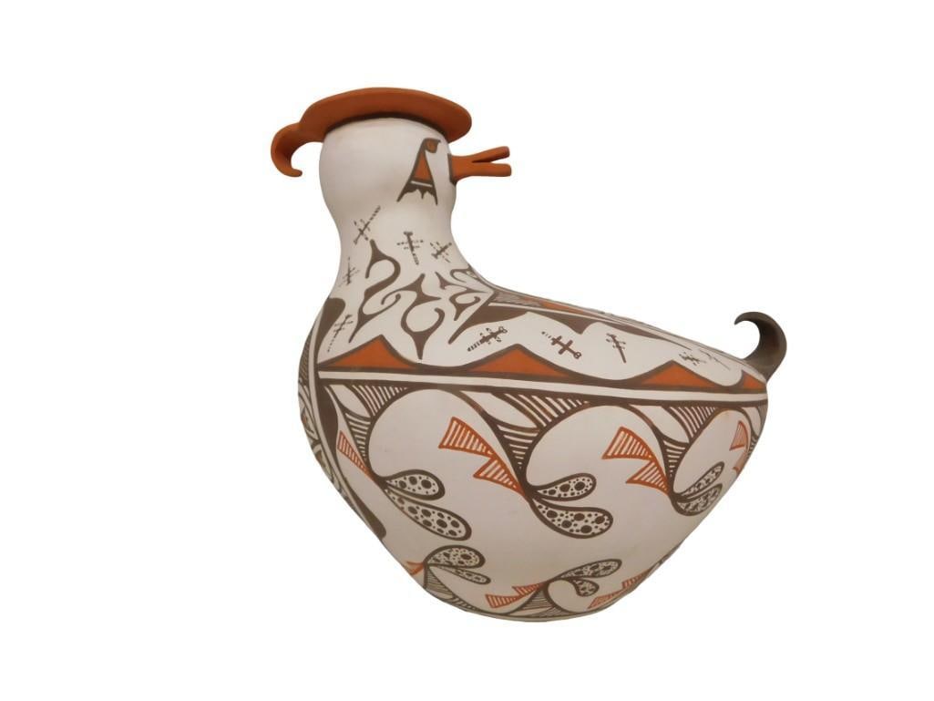 Zuni Pottery Artist Signed Travis Penketewa Bird or Duck Sculpture Vase (1 of 12)