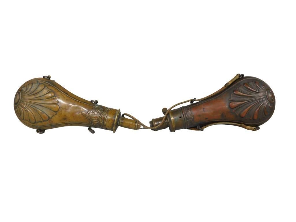 2 Antique 1800s Gun Powder Flasks Marked (1 of 13)
